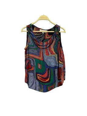 Vintage Platinum Dorothy Schoelen Blouse Women Petite Sleeveless Abstract Retro